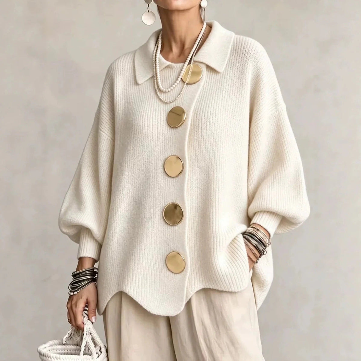 Women’s Oversized Collared Button Front Cardigan
