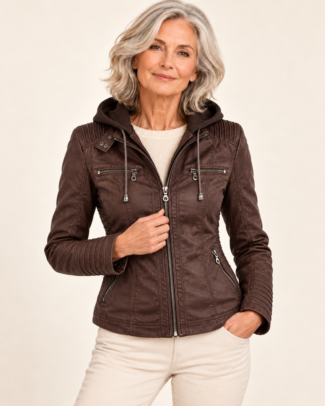 Clara | Elegant Hooded Moto Jacket