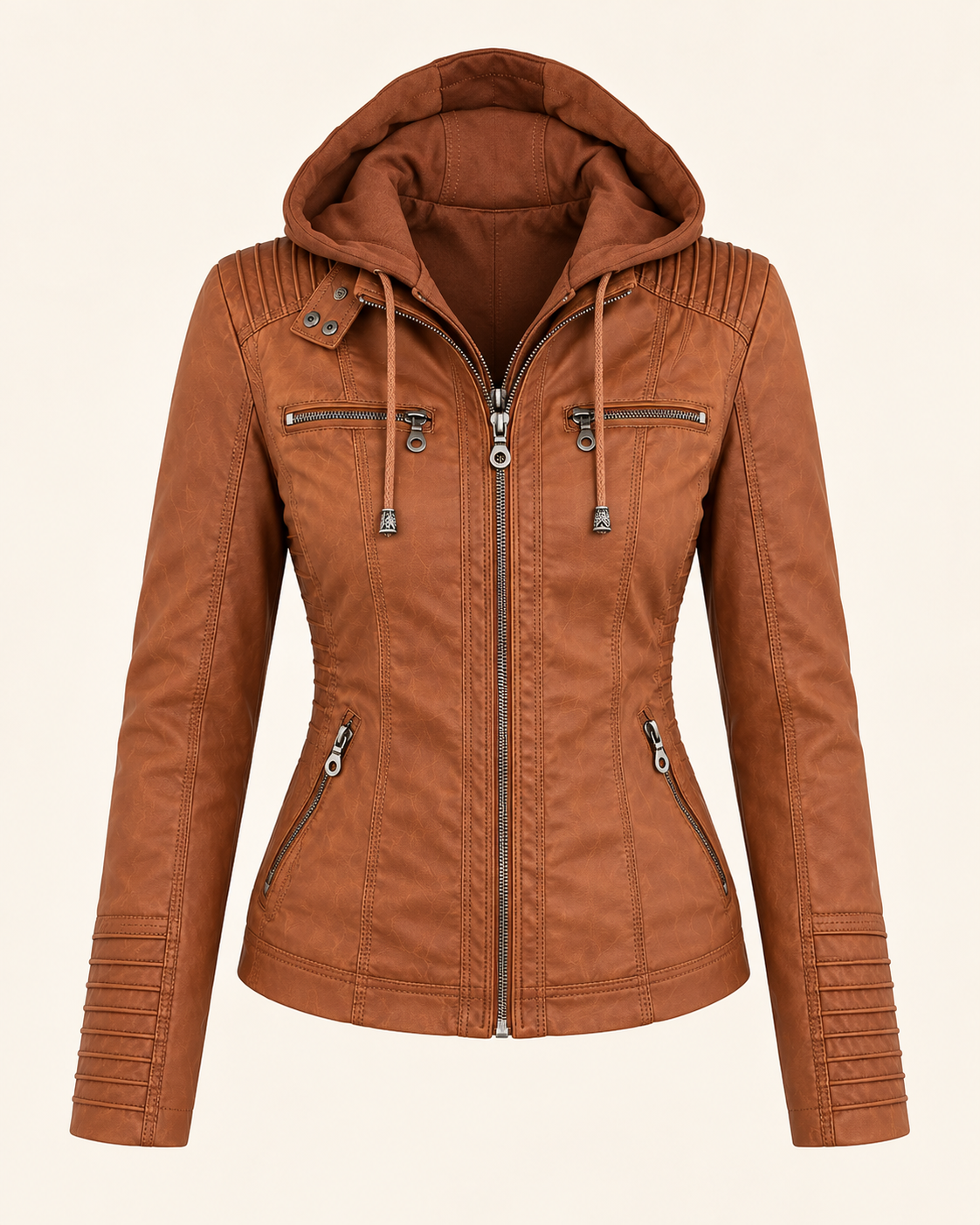 Clara | Elegant Hooded Moto Jacket
