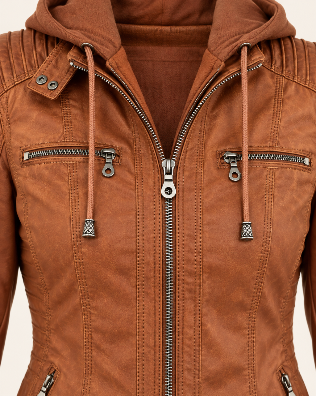 Clara | Elegant Hooded Moto Jacket