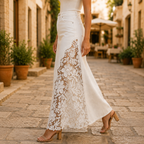 Solenne | Lace Denim Maxi Skirt