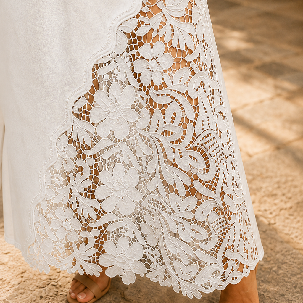Solenne | Lace Denim Maxi Skirt