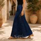 Solenne | Lace Denim Maxi Skirt