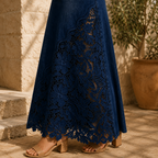 Solenne | Lace Denim Maxi Skirt