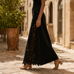 Solenne | Lace Denim Maxi Skirt