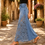 Solenne | Lace Denim Maxi Skirt