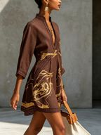 Amélie | Gold Print Lace Dress