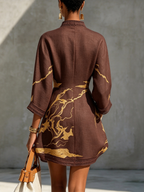 Amélie | Gold Print Lace Dress