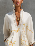 Amélie | Gold Print Lace Dress