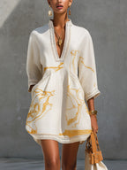 Amélie | Gold Print Lace Dress