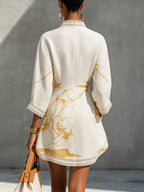 Amélie | Gold Print Lace Dress