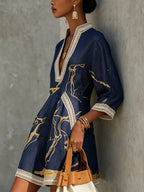 Amélie | Gold Print Lace Dress