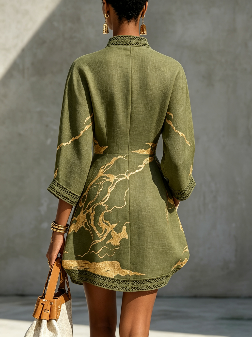 Amélie | Gold Print Lace Dress