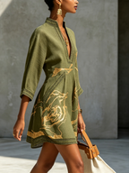 Amélie | Gold Print Lace Dress