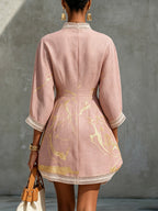 Amélie | Gold Print Lace Dress