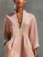 Amélie | Gold Print Lace Dress