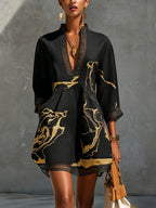 Amélie | Gold Print Lace Dress