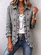 Charlene™ Gingham Ruffled Button-Up Jacket