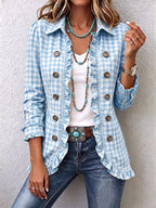 Charlene™ Gingham Ruffled Button-Up Jacket