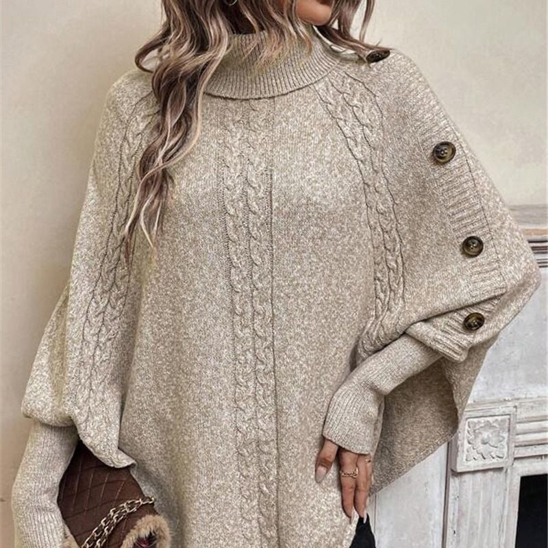 Camille | Elegant Asymmetric Turtleneck Cape Sweater