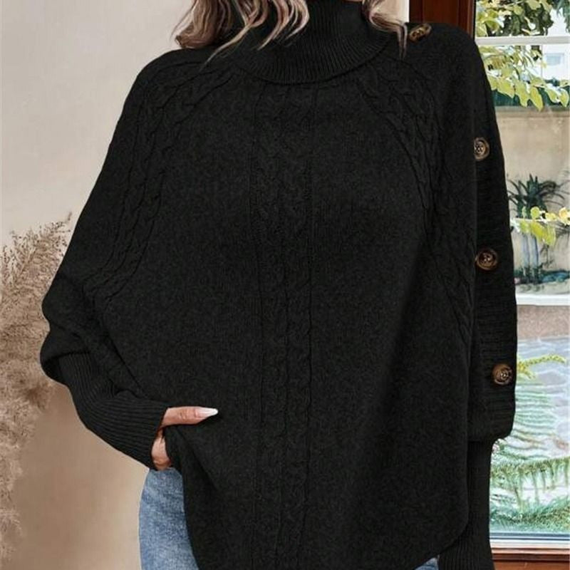 Camille | Elegant Asymmetric Turtleneck Cape Sweater
