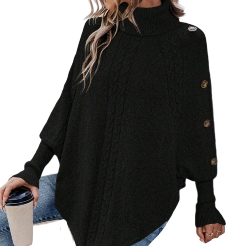 Camille | Elegant Asymmetric Turtleneck Cape Sweater